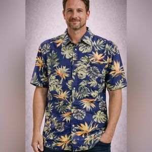 Men’s Izod Hawaiian Jungle Leaf All Over Print Short Sleeve Shirt
